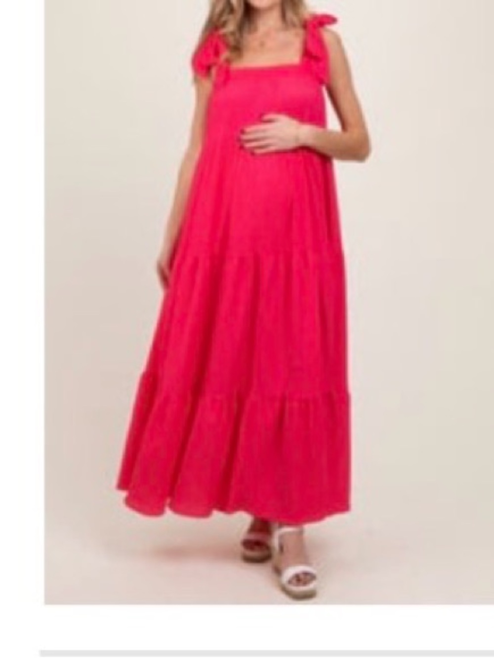 Pink Tie-Shoulder Maternity Maxi Dress